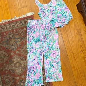 Lilly Pulitzer Floral Printed Two-Piece Lounge Set - Pink, Green & Blue